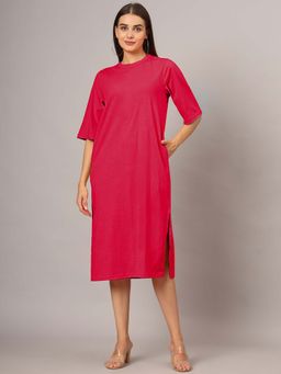 BRINNS - Magenta Solid Relaxed Midi Dress