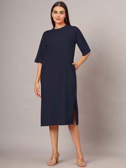 BRINNS - Navy Blue Solid Relaxed Midi Dress