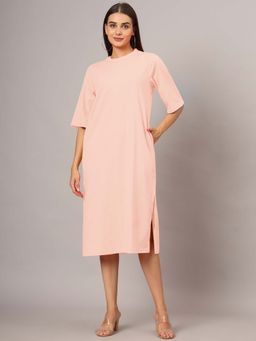 BRINNS - Peach Solid Relaxed Midi Dress