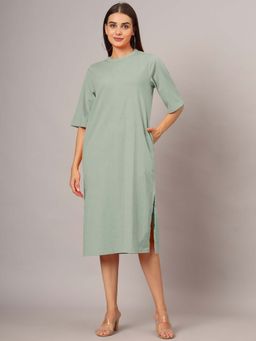 BRINNS - Green Solid Relaxed Midi Dress