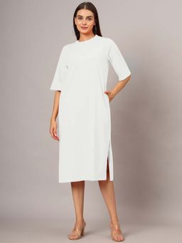 BRINNS - White Solid Relaxed Midi Dress
