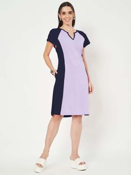BRINNS - Navy Blue Colorblock Regular Knee Length Dress