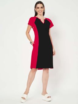 BRINNS - Red Colorblock Regular Knee Length Dress