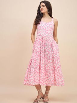 BRINNS - Pink Printed Flared Midi Dress