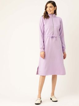BRINNS - Lavender Solid A-Line Midi Dress