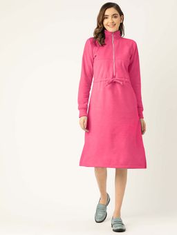 BRINNS - Magenta Solid A-Line Midi Dress
