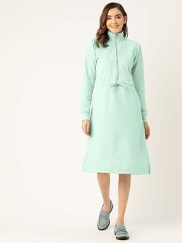 BRINNS - Green Solid A-Line Dress