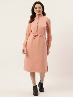 BRINNS - Peach Solid A-Line Midi Dress