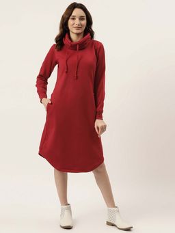 BRINNS - Maroon Solid Regular Midi Dress