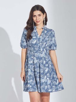 Latin Quarters - Blue Printed A-Line Mini Dress
