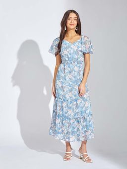 Latin Quarters - Blue Floral A-Line Maxi Dress