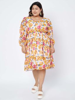 BRINNS - Multi-Color Printed Flared Knee Length Dress