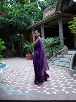 DEEPTHEE - Violet Hand Interval Embroidered Saree with Stitched Blouse