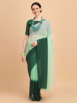 Amrutam Fab - Womens Padding Georgette Pleated Green Saree With Unstitched Blouse Piece