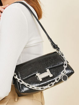 Styli - Women's Black Pu H Design Shoulder Bag