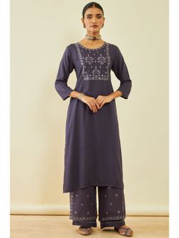 Soch - Women's Purple Rayon Slub Embroidered Suit with Thread Work (Set of 2)