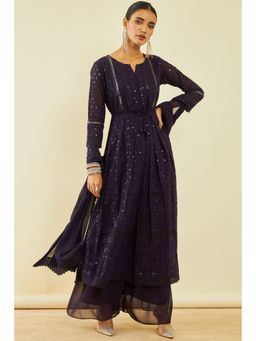 Soch - Women's Purple Georgette Embroidered Salwar Suit with Sequins (Set of 3)