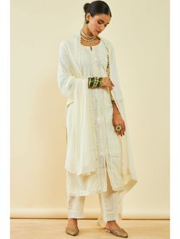 Soch - Womens Off White Georgette Embroidered Kurta with Pant and Dupatta (Set of 3)