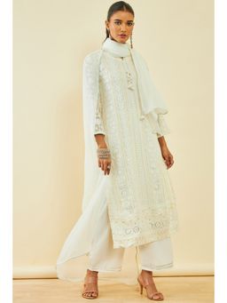 Soch - Women's Off White Georgette Embroidered Salwar Suit with Sequins (Set of 3)