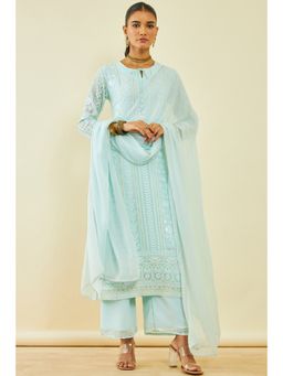 Soch - Women's Powder Blue Georgette Embroidered Salwar Suit with Sequins (Set of 3)