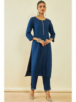 Soch - Women's Blue Rayon Embroidered Kurta Set with Mukaish Work (Set of 2)