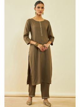Soch - Women's Olive Rayon Embroidered Kurta Set with Mukaish Work (Set of 2)