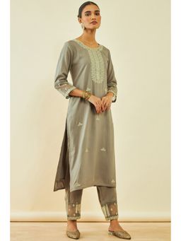 Soch - Women's Grey Rayon Embroidered Kurta Set with Sequins (Set of 2)