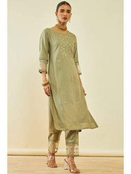 Soch - Women's Green Rayon Embroidered Kurta Set with Sequins (Set of 2)