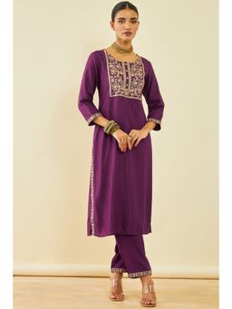 Soch - Women's Purple Rayon Embroidered Kurta Suit with Sequins (Set of 2)