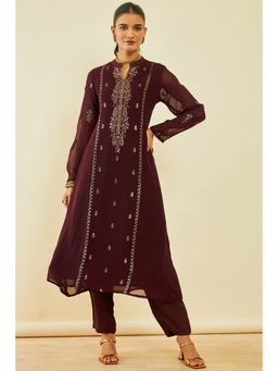 Soch - Women's Maroon Georgette Kurta Set with Sequins (Set of 2)