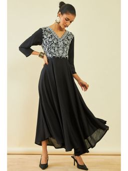 Soch - Women's Black Viscose Embroidered Dress with Thread Work