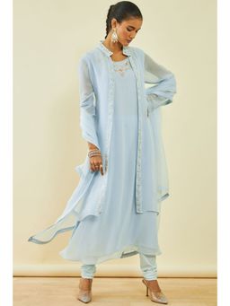 Soch - Women's Powder Blue Georgette Salwar Suit with Cutdana (Set of 4)