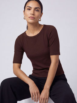 max - Burgundy Solid Pure Cotton Regular Fit Top