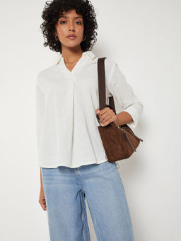 max - White Solid Pure Cotton Regular Fit Top