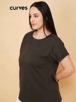 max - Brown Embroidered Pure Cotton Regular Fit Top