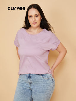 max - Purple Embroidered Pure Cotton Regular Fit Top