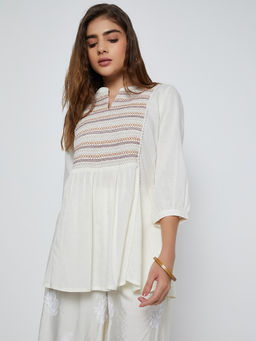 max - Off White Embroidered Pure Cotton Regular Fit Tunic