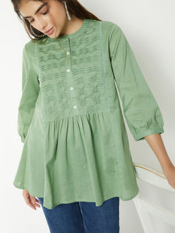 max - Green Self Design Pure Cotton Regular Fit Tunic