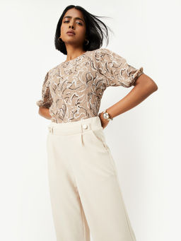 max - Beige Printed Cotton Blend Regular Fit Top