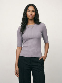 max - Grey Solid Cotton Blend Regular Fit Top