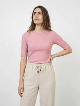 max - Pink Solid Cotton Blend Regular Fit Top