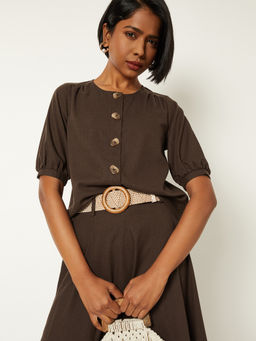 max - Brown Solid Cotton Blend Regular Fit Top