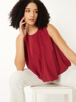 max - Red Solid Pure Cotton Regular Fit Top
