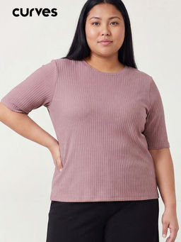 max - Purple Solid Cotton Blend Regular Fit Top