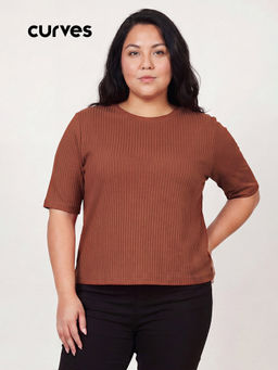 max - Rust Solid Cotton Blend Regular Fit Top