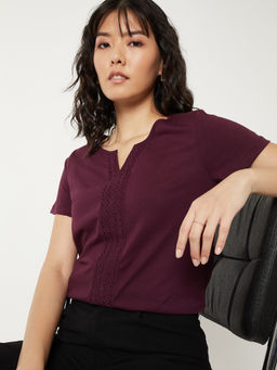 max - Purple Self Design Pure Cotton Regular Fit Top