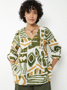 max - White Printed Pure Cotton Regular Fit Top