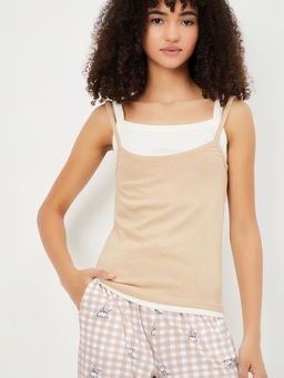 max - Beige Solid Cotton Blend Regular Fit Top