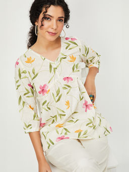 max - White Printed Cotton Blend Regular Fit Top