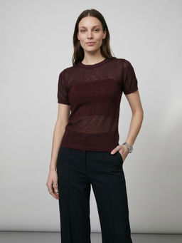max - Burgundy Stripes Polyester Blend Regular Fit Top
